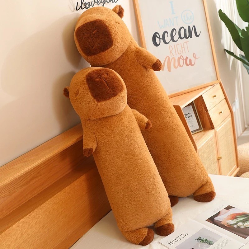 Guling Boneka Capybara Ukuran 80 Cm dan 60 cm Bahan Plush Halus dan lembut Hadiah Anak Ulang Tahun G