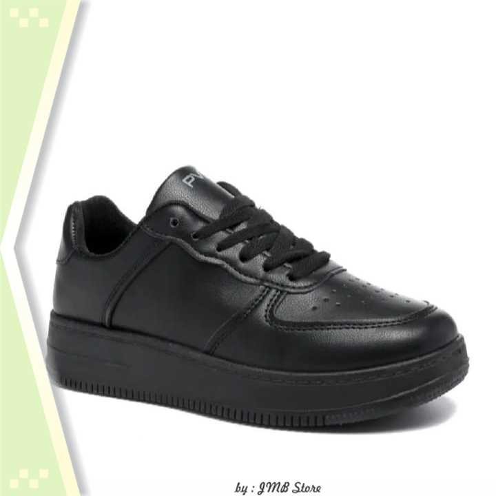 Sepatu Keren Kekinian Sekolah Anak SD SMP SMA / SEPATU SEKOLAH HITAM POLOS FULL BLACK TALI 37-43 TER