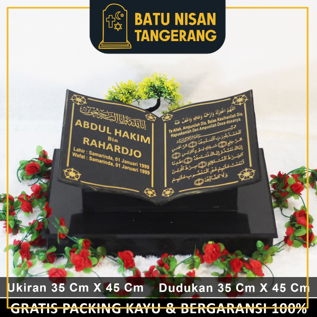 BNT - Kepala Batu Nisan Model Bentuk Buku Alquran Dan Dudukan Maesan Makam Nissan Kijing Full Set Gr