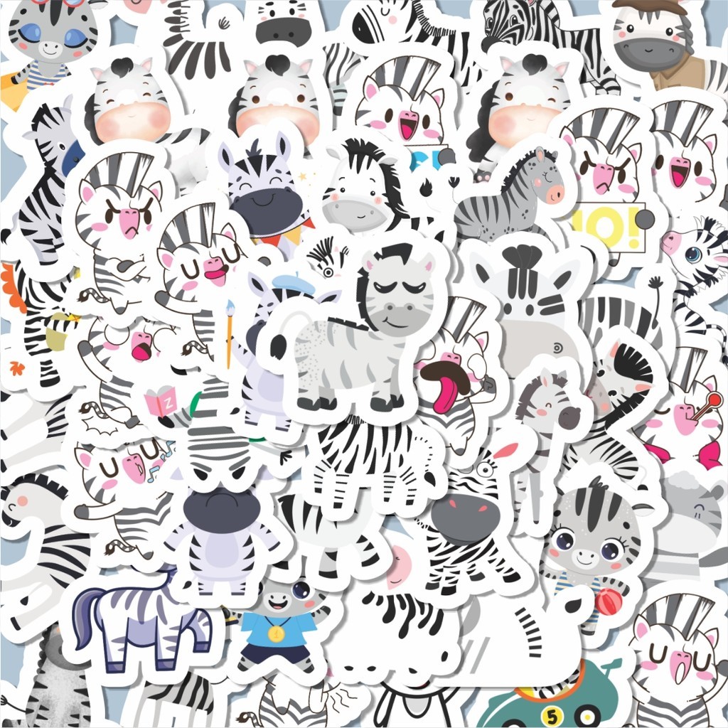 

100PCS Lucu Sticker Hewan Zebra Stiker Aesthetic Stiker Anti Air Stikers Berperekat Waterproof sticker decal buat Motor Helm Buku Journal Koper Casing HP Laptop Botol Minum Hadiah anak