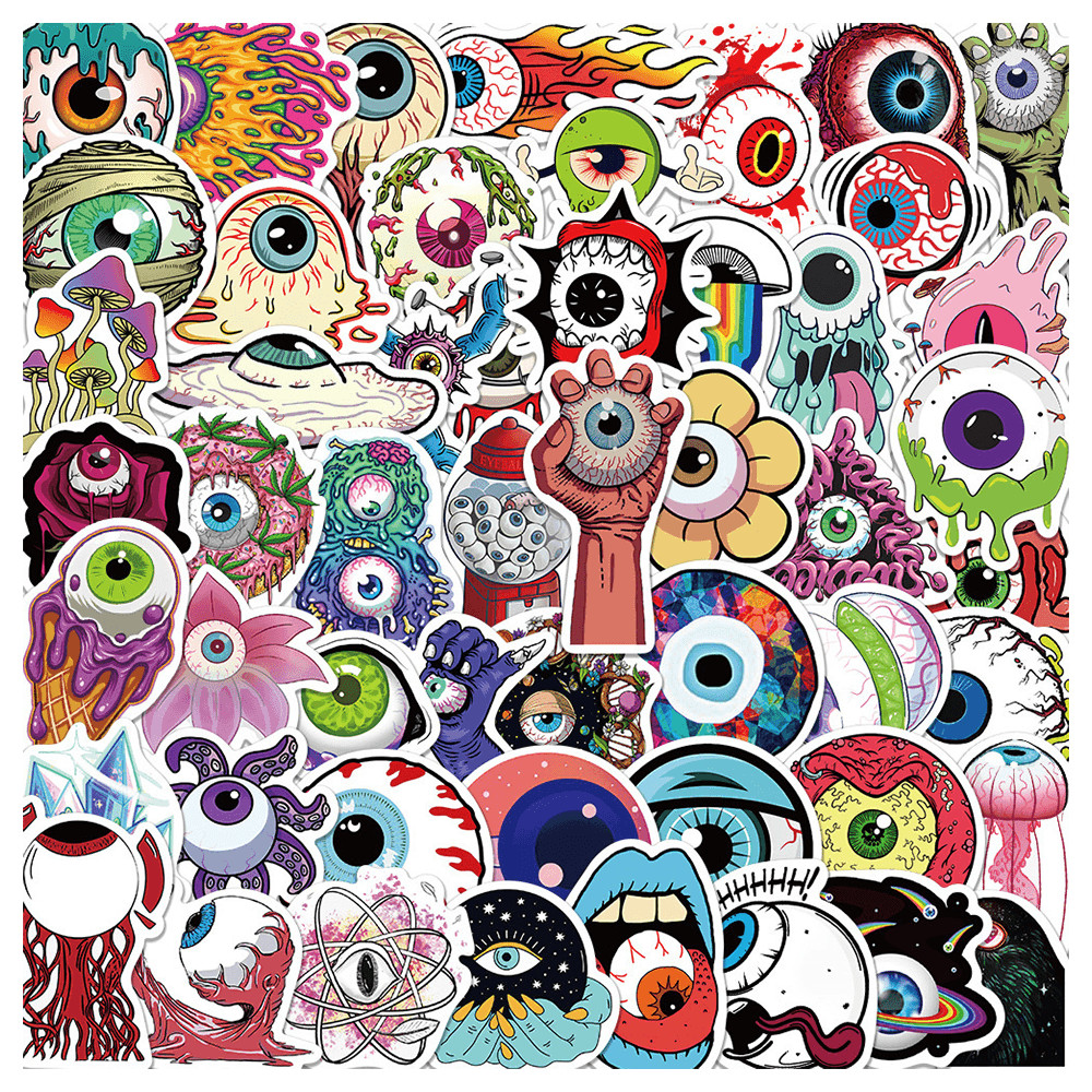 

52pcs Horror Cartoon Eyeball Stickers For Phone Scrapbook Stationery Car Craft Supplies Terror Sticker Scrapbooking Material