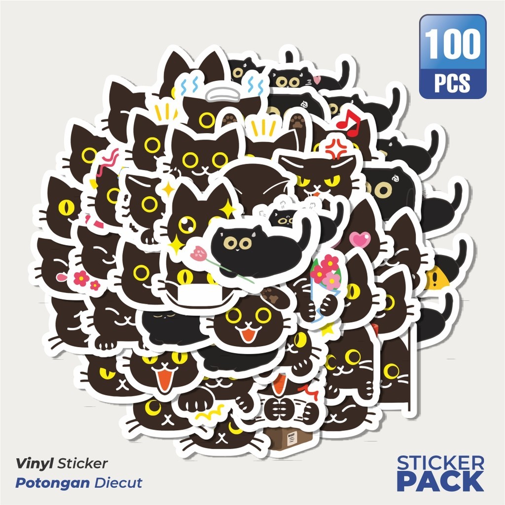 

MURAH 100 PCS Stiker Kucing Hitam Lucu Stiker Waterproof Aesthetic- Untuk Laptop, Motor, dan Helm - Paper Stationery Pack
