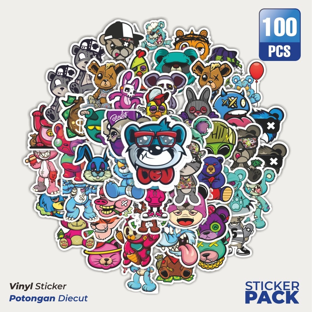 

100 PCS STIKER Teddy Bear [Boneka Beruang] Waterproof Aesthetic- Untuk Laptop, Motor, dan Helm - Paper Stationery Pack