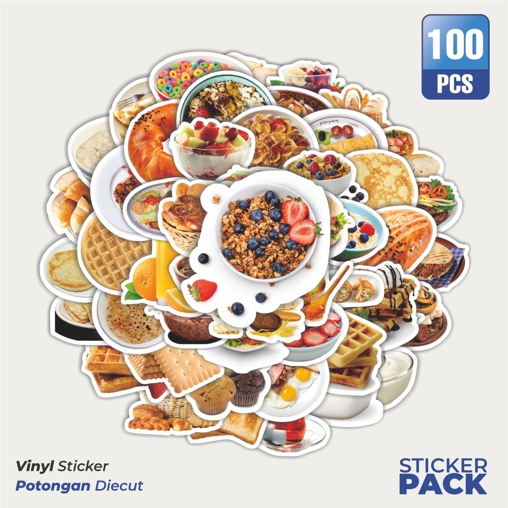 

Stiker Vinyl Sticker INS Style Breakfast Sticker Waterproof Aesthetic- Untuk Laptop, Motor, dan Helm - Paper Stationery Pack