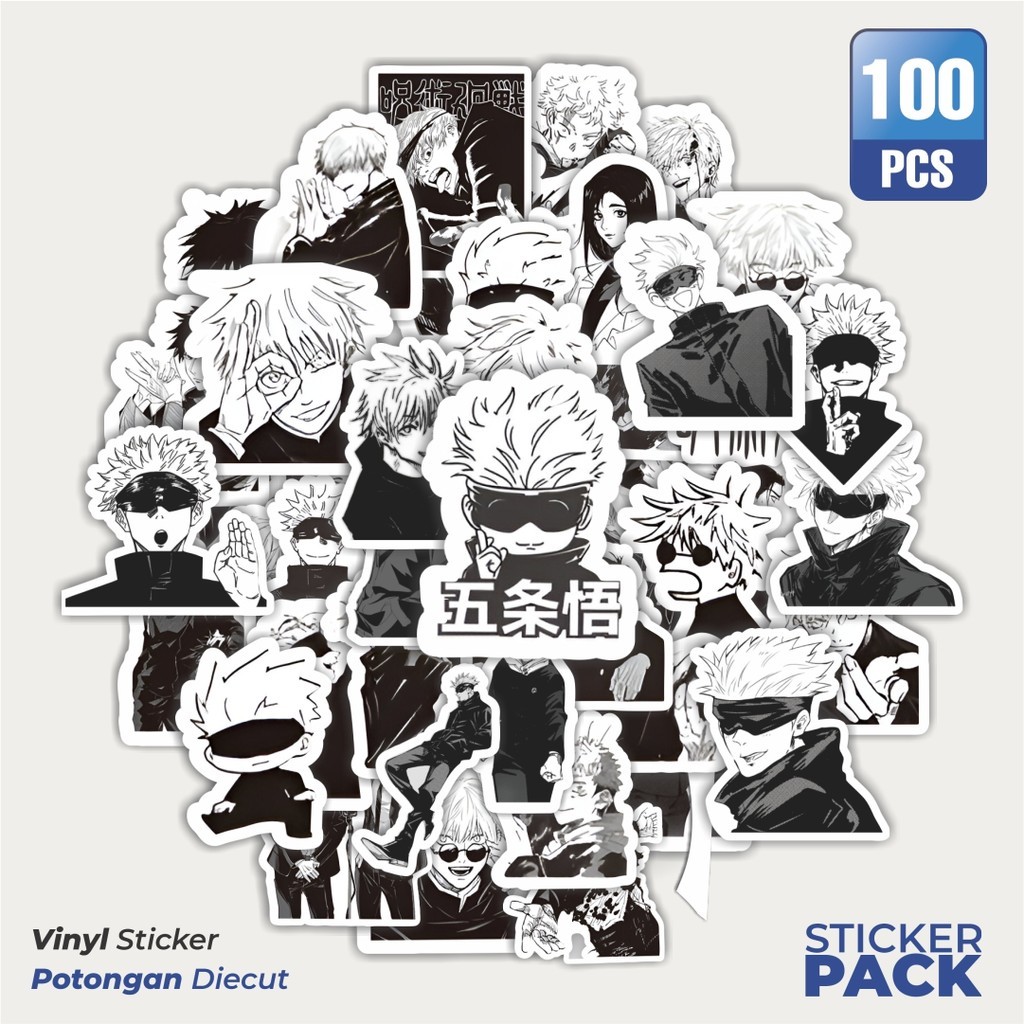 

Stiker Vinyl Stiker Anime Jujutsu Kaisen Black & White Waterproof Aesthetic- Untuk Laptop, Motor, dan Helm - Paper Stationery Pack