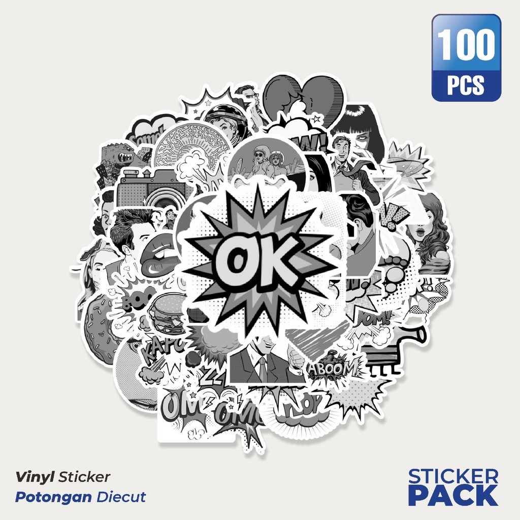 

100 PCS STIKER Comic Pop Art Sticker Waterproof Aesthetic- Untuk Laptop, Motor, dan Helm - Paper Stationery Pack