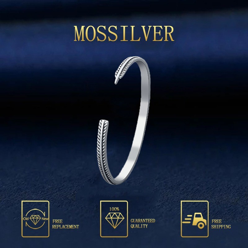 MOSSILVER Gelang Daun Bulu Perak Thailand Vintage