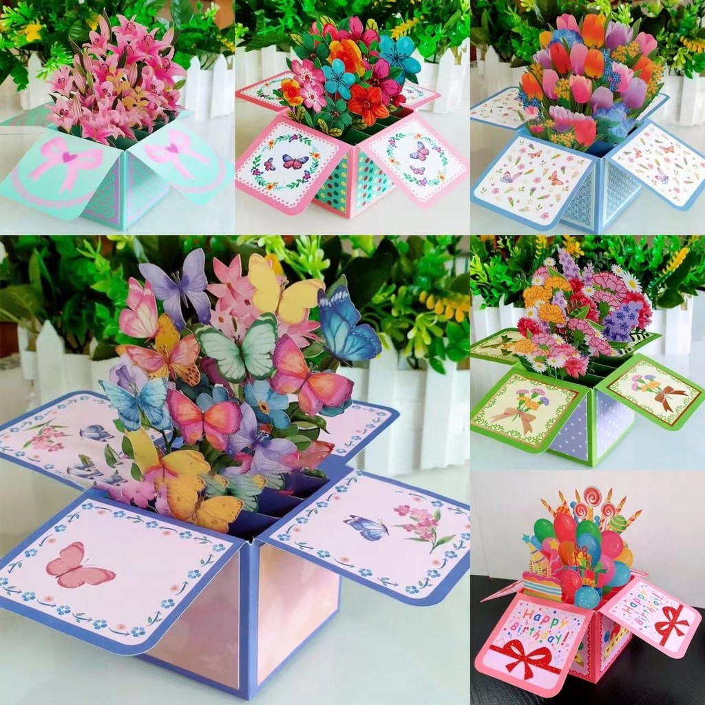

Pop Up 3D Greeting Card Paper Flowers Bouquet Postcard for Birthday Mothers Father's Day Graduation Wedding