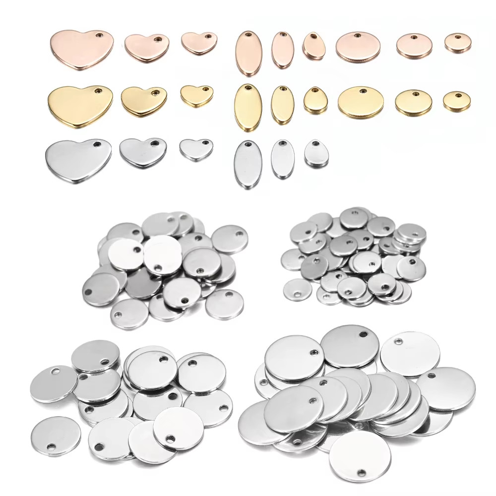 

10-50Pcs Gold Stainless Steel Customized Dog Tag Heart-Shaped Oval Blanks Charm Pendant Charms For DIY Jewelry Making Supplies