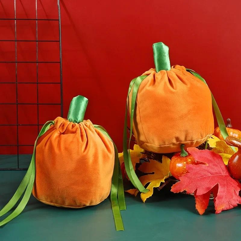 

1pc Velvet Pumpkin Bag Halloween Black Orange Candy Bags Trick or Treat Antlers Bunny Gift Packing Bags Party Decoration