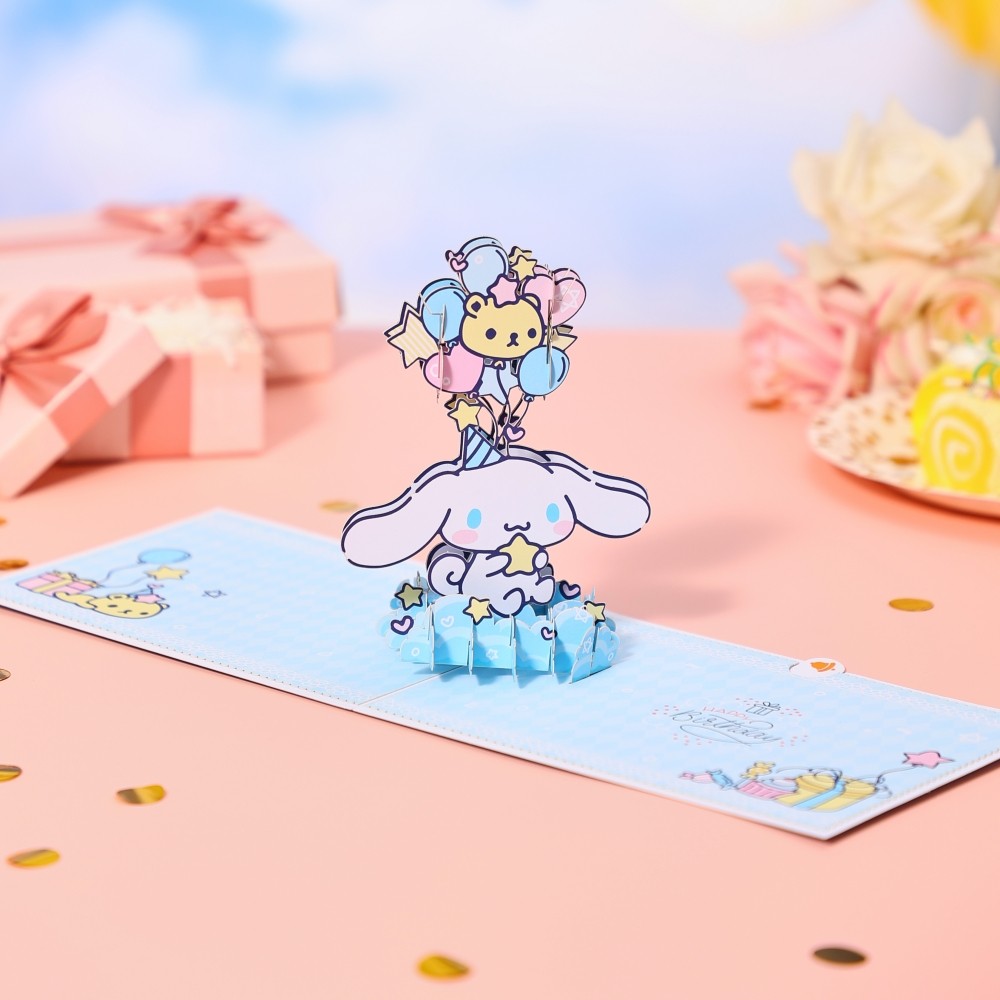 

Cinnamoroll Birthday Card 3D Pop-up Postcard Birthday Gifts With Envelope Pompompurin Kuromi My Melody Pochacco Hello Kitty