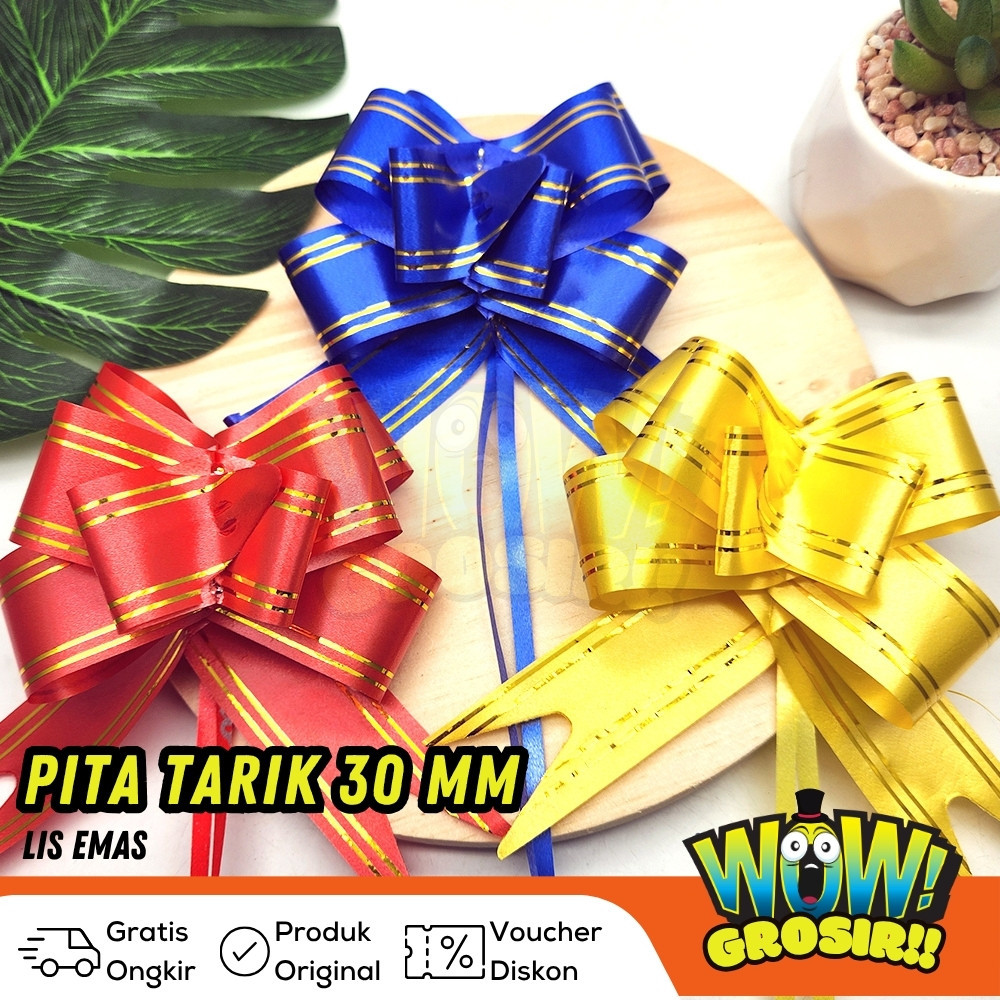 

WOWGROSIR 1 Bungkus isi 200 Pcs Pita TARIK LIS EMAS 30 mm Serut Parcel Kado Souvenir GOLD STRIPE LACE 30 mm