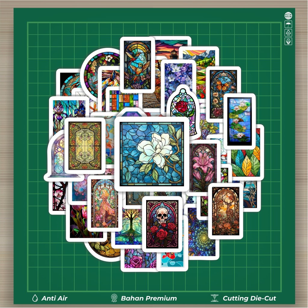 

HOT 50 PCS STIKER Stiker Colorful Glass Art (Seni Kaca Patri Berwarna).Stiker Fashion Cars Decal Dingin Kartu Album Custom Vinyl Anti Air- Sticker Aesthetic Buku Journal Koper Casing HP Tablet Laptop Helm Motor Botol Minum