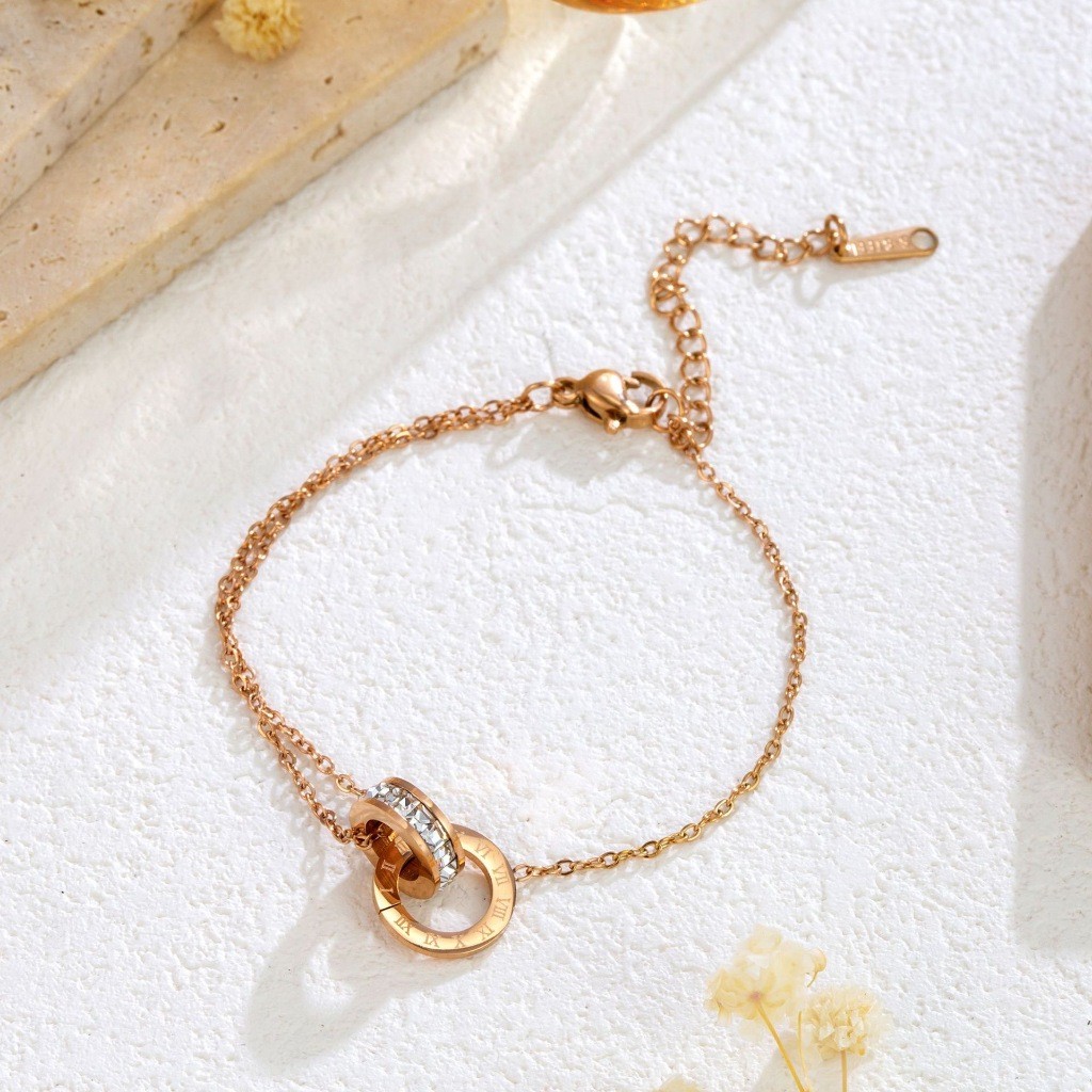 CHARIS Gelang double rings titanium anti karat aksesoris wanita Korean style JW-1010