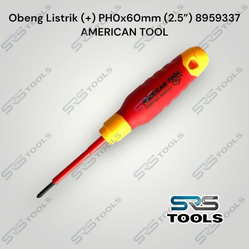 AMERICAN TOOL 8959337 Obeng Listrik Elektrik (+) PH0 x60 mm (2.5") ERGO SOFT Tegangan Tinggi VDE 100