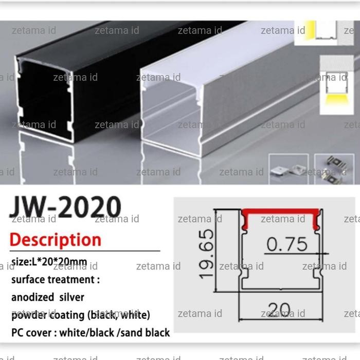 Cover LED Aluminium Profile LED Strip Chanel Panjang 2 Meter - cover U 20x20