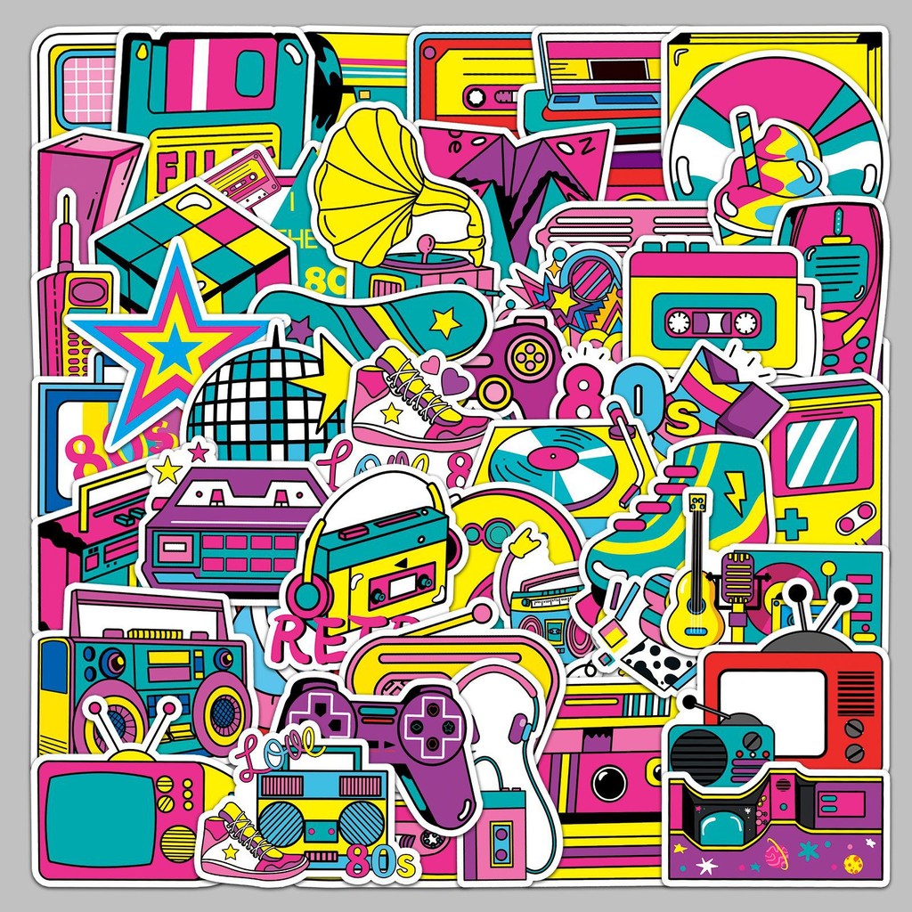 

50pcs Creative Cartoon Style 80's Old Objects Series Graffiti Stickers For Helmet Desktop Wall Decoration DIY Stickers