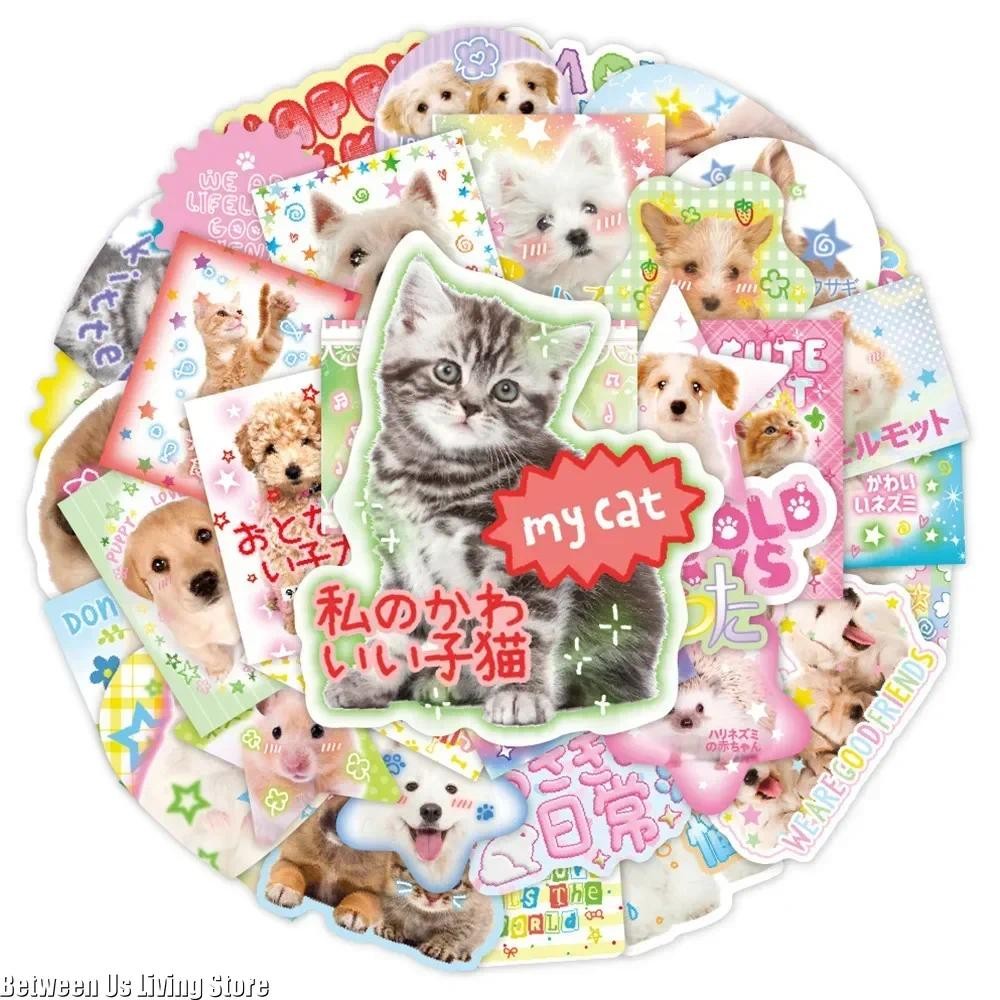 

40Pcs Cute Animal Dog Cat Stickers Vintage Kawaii Stickers for Scrapbooking Material Craft Supplies DIY Scrapbook Stickers Gift