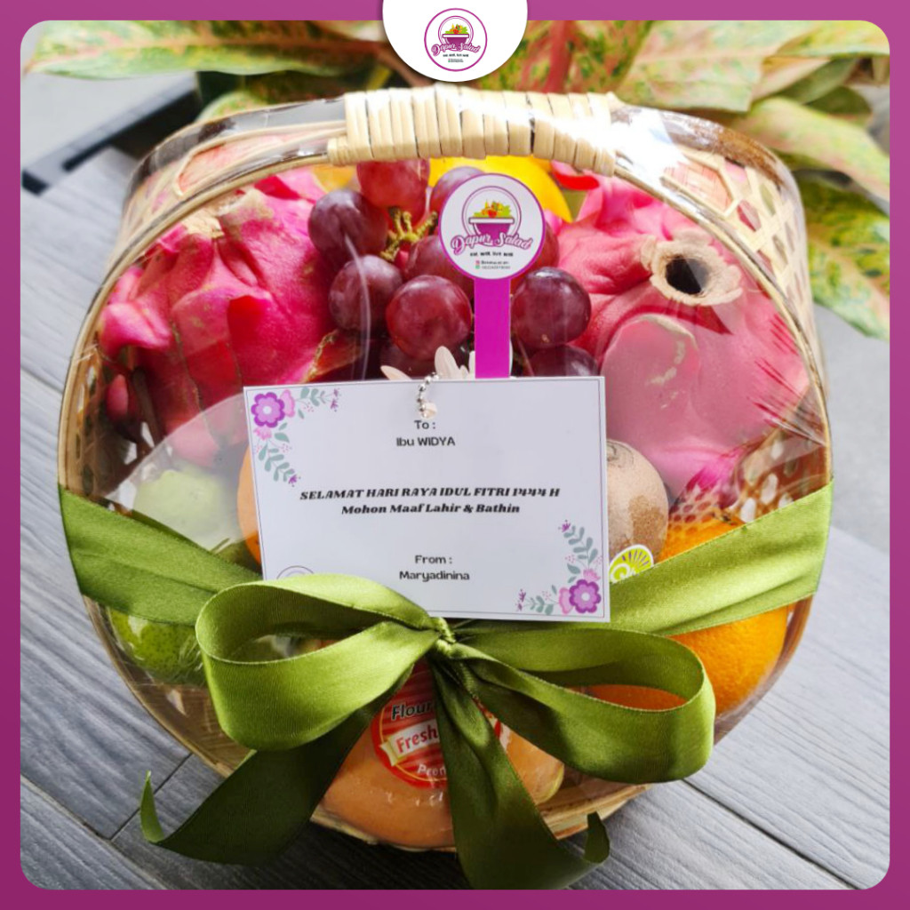 

Parcel Buah Segar Premium Keranjang Cincin Medium Free Kartu Ucapan Bunga Pita Hampers Lebaran Natal Christmas Hospitality Lamaran BEST SELLER