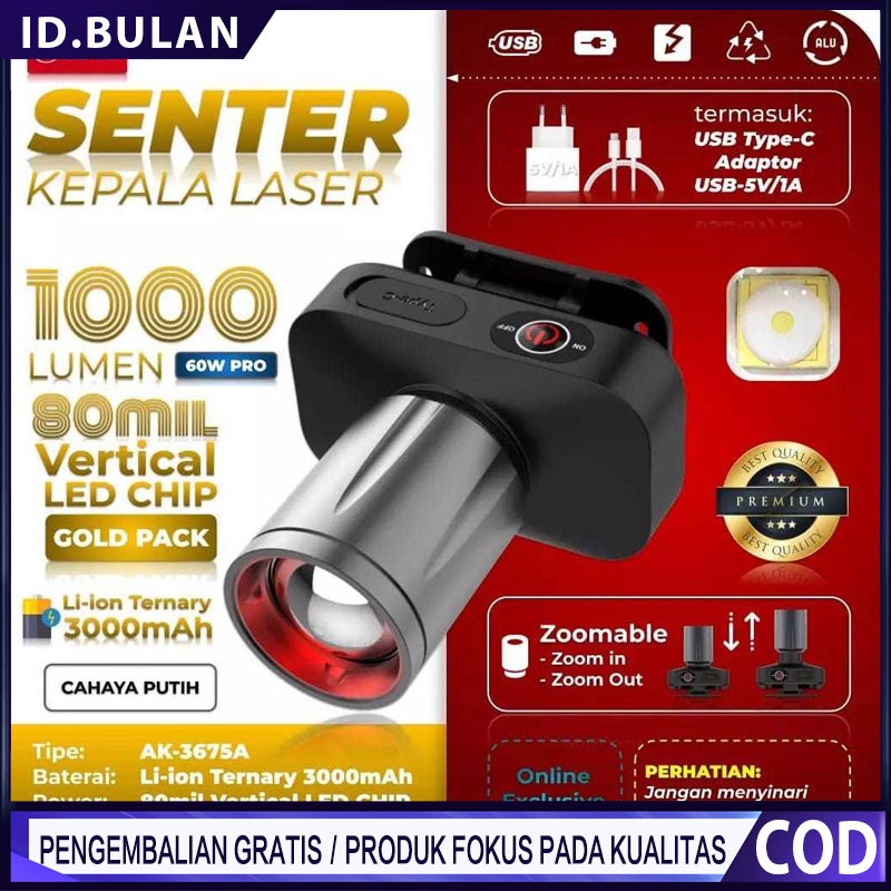 AOKI SENTER KEPALA LED ZOOM AK-3685A & AK-3686K 60W / CAHAYA SUPER TERANG / JARAK JAUH LASER / @AOKI