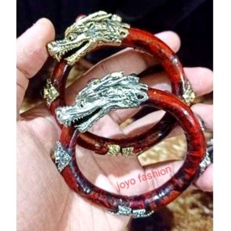 GELANG AKAR BAHAR MERAH BODI BULAT VARIASI NAGA PERAK