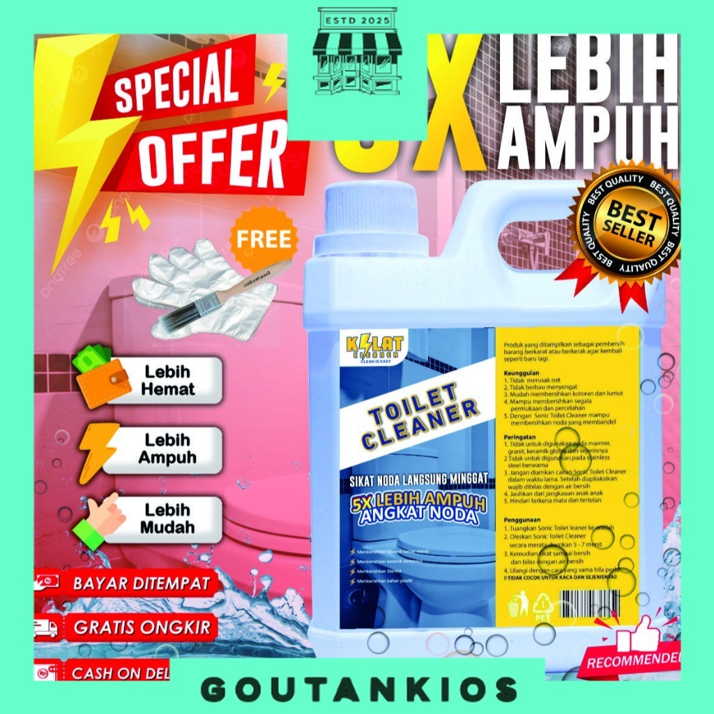 PSA KILAT Pembersih Kerak Toilet Kemasan 1 Liter / Toilet Cleaner Free Koas & Sarung Tangan