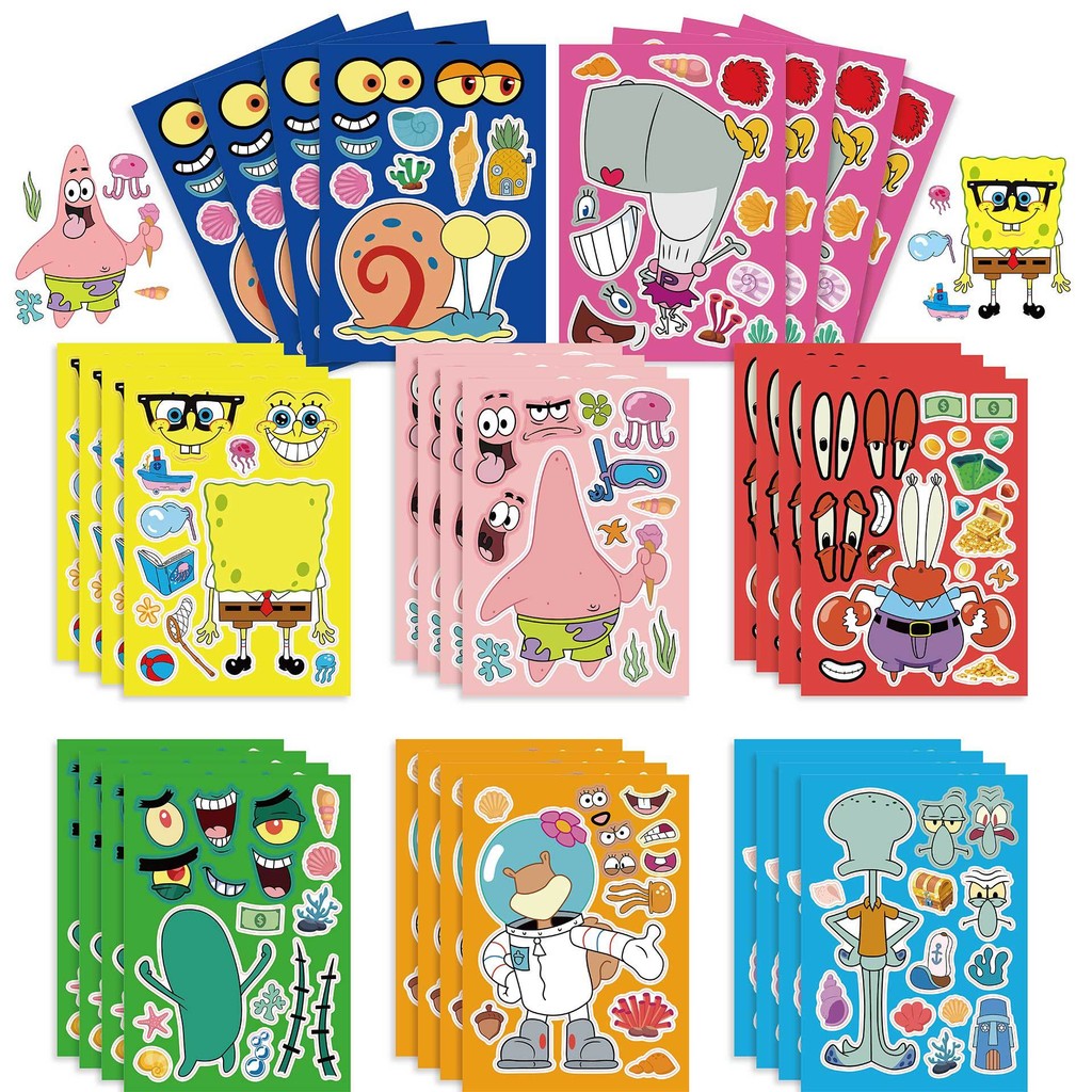 

8/16pcs Spongebob SquarePants Patrick Star Stickers for Kids Make a Face Crafts Sticker for Birthday Party Favor Fillers Gifts