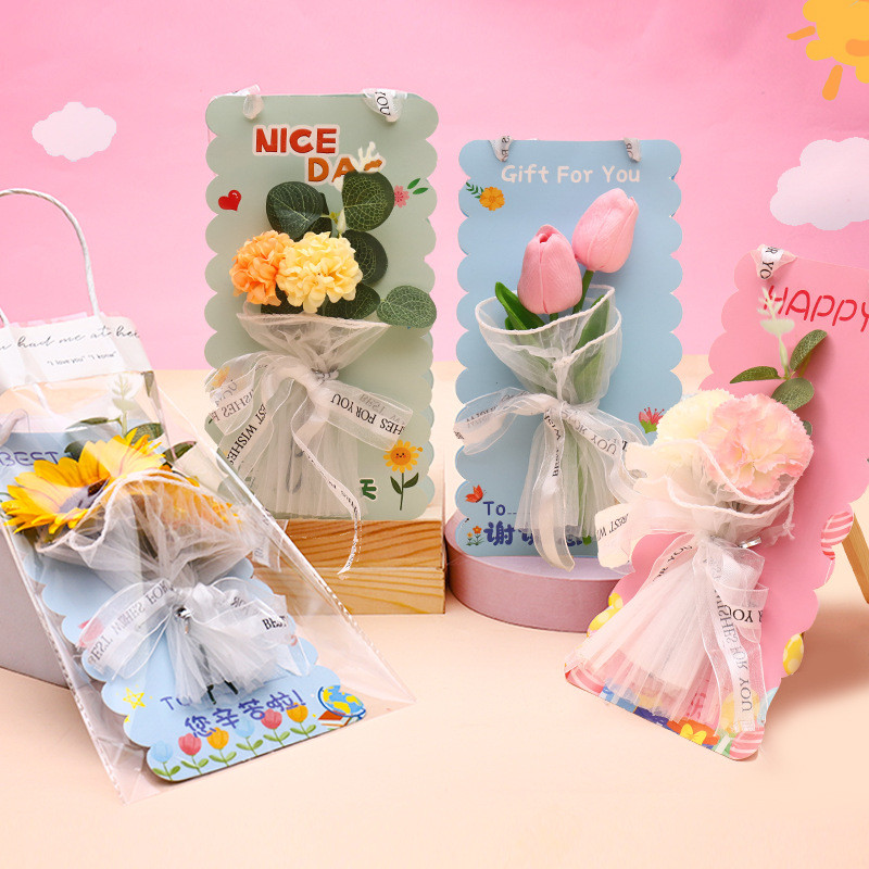 

Mother's Day Handmade Everlasting Flowers Greeting Card for Parents to Send Mom Ins Style Postcard Tulip DIY Material Package