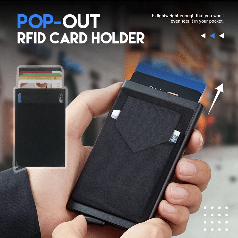

Slim Aluminum Wallet With Elasticity Back Pouch ID Credit Card Holder Mini RFID Wallet Automatic Pop up Bank Card Case