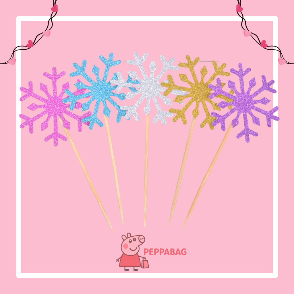 

5PCS Topper Snowflake Topper Salju Frozen Elsa / Hiasan Kue Elsa / Kepingan Salju - ES0632