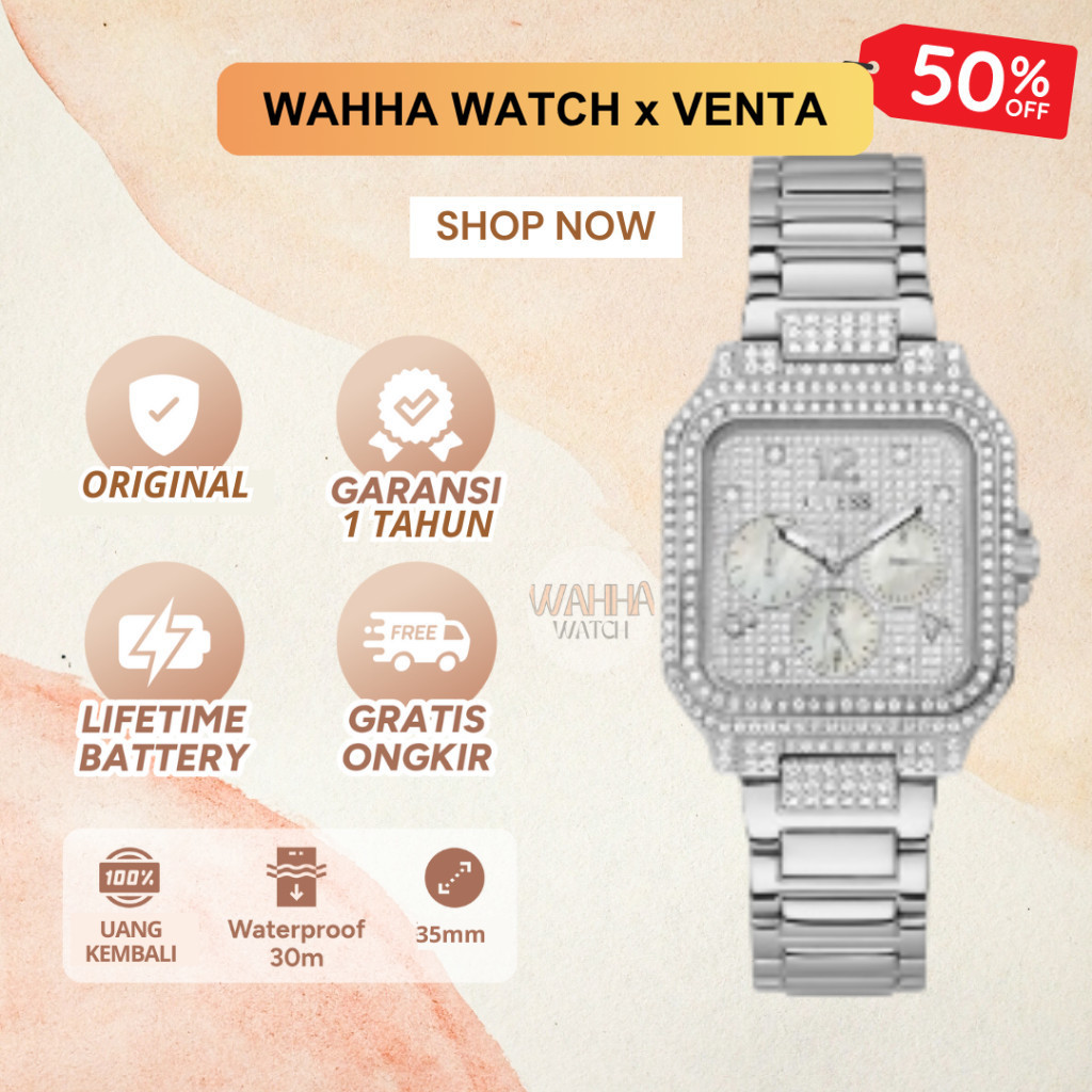 Jam Tangan Analog Guess Wanita Guess Deco GW0472L1-  Ladies Silver With MOP Sub Dial Stainless Steel