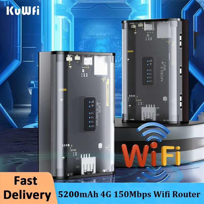 KuWFi 5200mAh Wifi Router Unlocked SIM Card 300Mbps 4g Wireless Modem Outdoor Mobile Hotspot WI-FI H