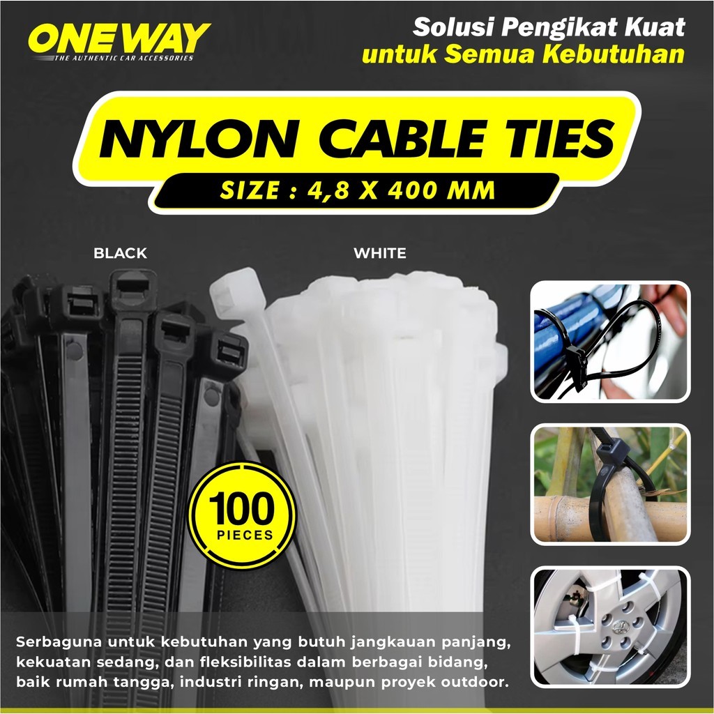 

NAJMAHSHOP Nylon Cable Tie 40cm Kabel Ties Putih & Hitam 4.8 x 400 mm Serbaguna Klip Besar