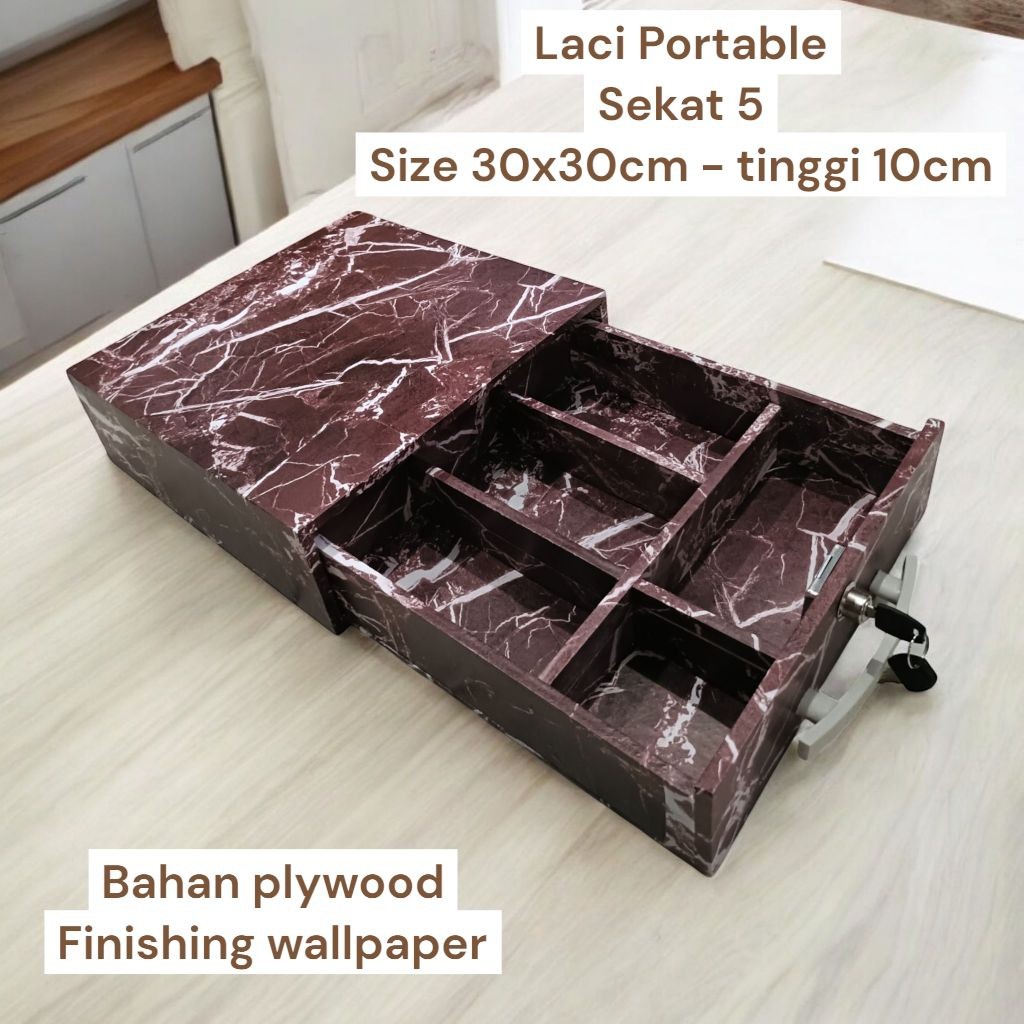 Laci Sekat 5 Laci Kasir Drawer Laci  Penyimpanan Uang Sementara Free kunci 30x30cm