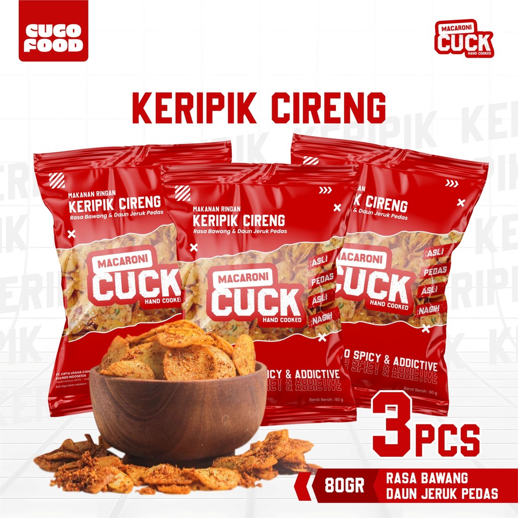 

Macaroni Cuck Keripik Cireng Molring Daun Jeruk Pedas 3 pcs x 80 gr