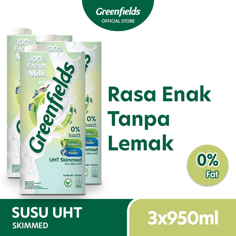 

[Triplepack] Susu Greenfields UHT Skimmed 950mL x 3 Pcs new