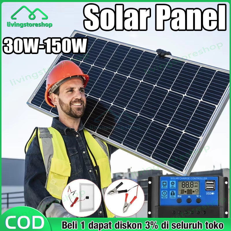 150W Solar Panel Panel Surya Solar Charge Controller LED Display Solar PWM 12V/24V 10A 20A 30A 50A 6