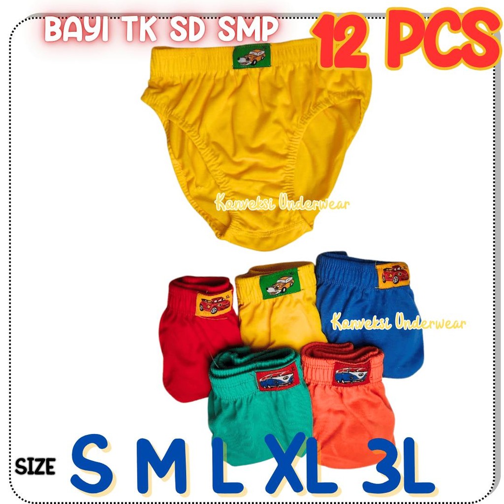 12 Pcs CD Label Celana Dalam Anak Cowok Bahan Katun CD Anak Laki Laki Bayi TK SD SMP Murah