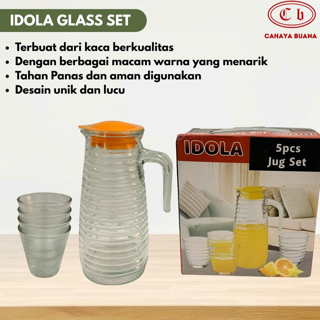 IDOLA WATER JUG SET 5 pcs Teko Ceret gelas 4 Pitcher Kaca