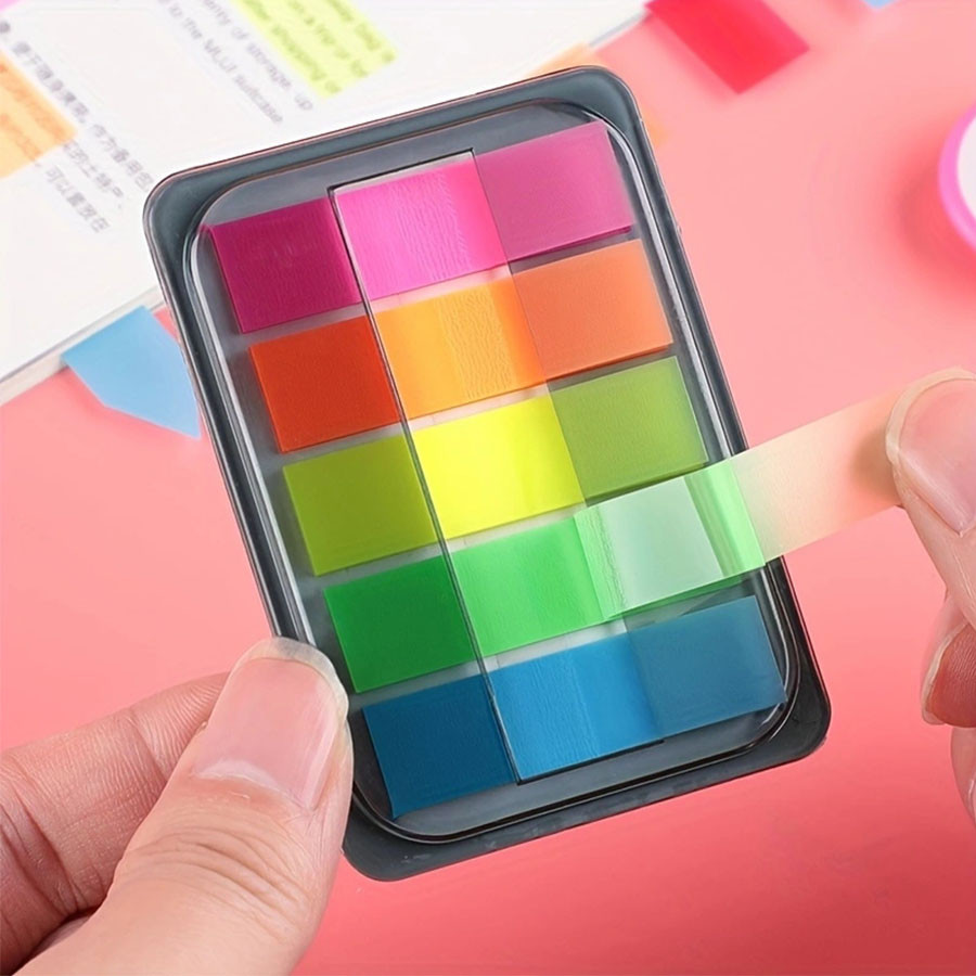 

100 Sheets of Waterproof Colored Transparent Sticky Notes , Mini Self-Adhesive Post-it Pads For Planner Home & Office School