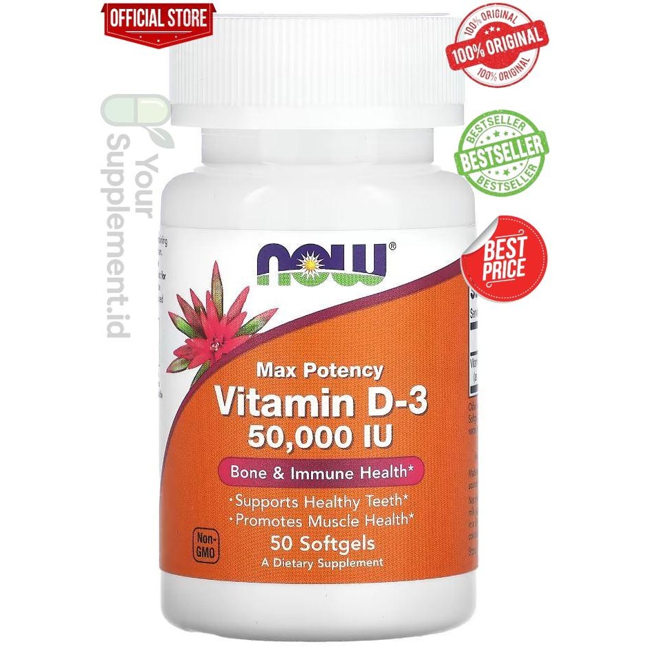 Vitamin D3 NOW Foods D-3 Max Potency 50000 IU 50 Softgels 50000IU USA