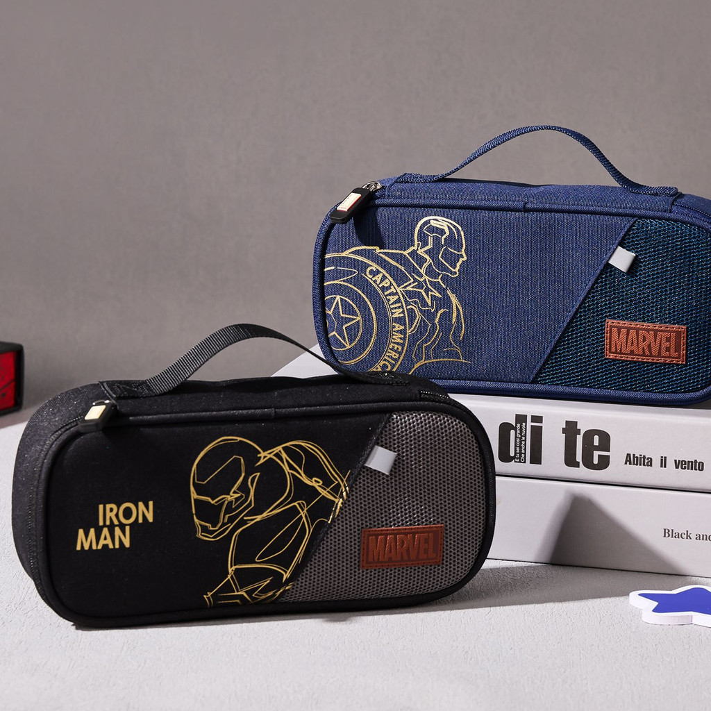 

Disney Marvel Cartoon Pencil Bag Iron Man Multifunctional Large Capacity Double Layer Canvas Pencil Bag Student Stationery Box