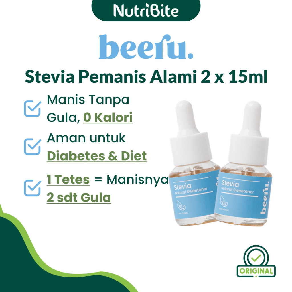 

Pemanis Alami Tanpa Kalori Beeru Stevia Paket Dobel 15ml + 15ml
