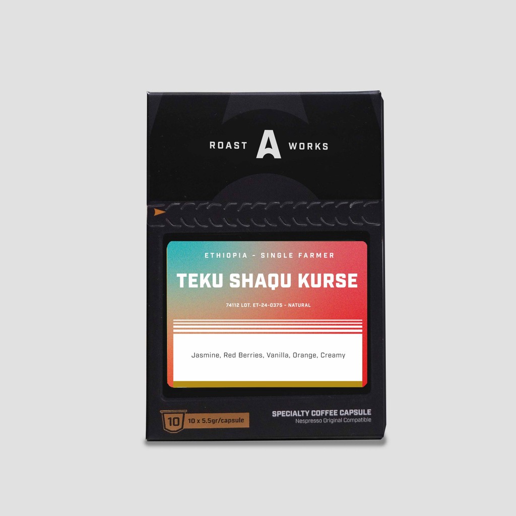 

Ethiopia Single Farmer Teku Shaqu Kurse Lot. ET-24-0375 74112 Natural - Nespresso Compatible Capsule - A Roastworks - (10 x 5.5gr/capsule)