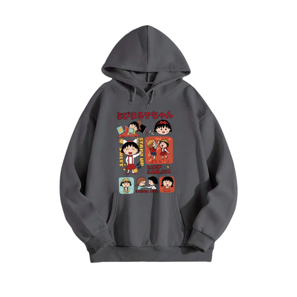 99Premium Hoodie Unisex Kekinian Model Korean Style | Gambar Chibi Maruko Chan | Bahan Milk Cotton