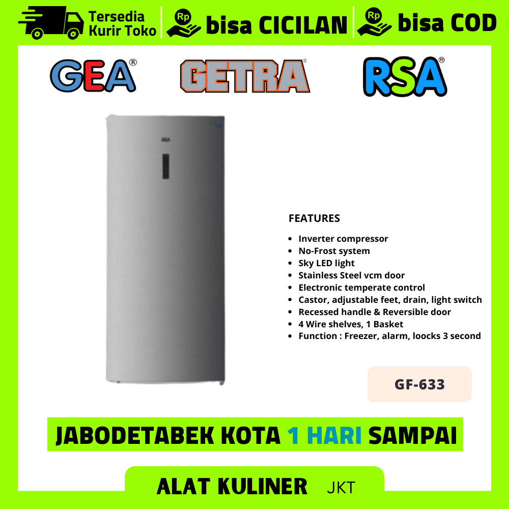 Kulkas 1 Pintu Gea Gf 633 Upright Freezer Inverter Garansi Resmi