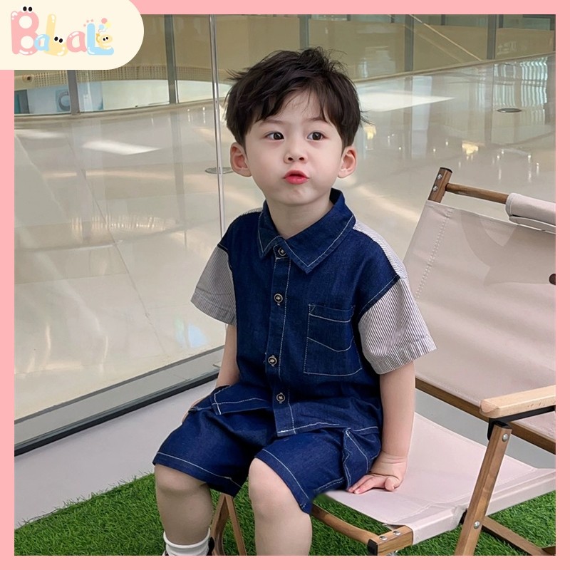 GONDANGSTORE Setelan Anak Laki Laki 2-7 Tahun Baju Kaos Anak dan Celana Jeans Denim Anak laki Laki m