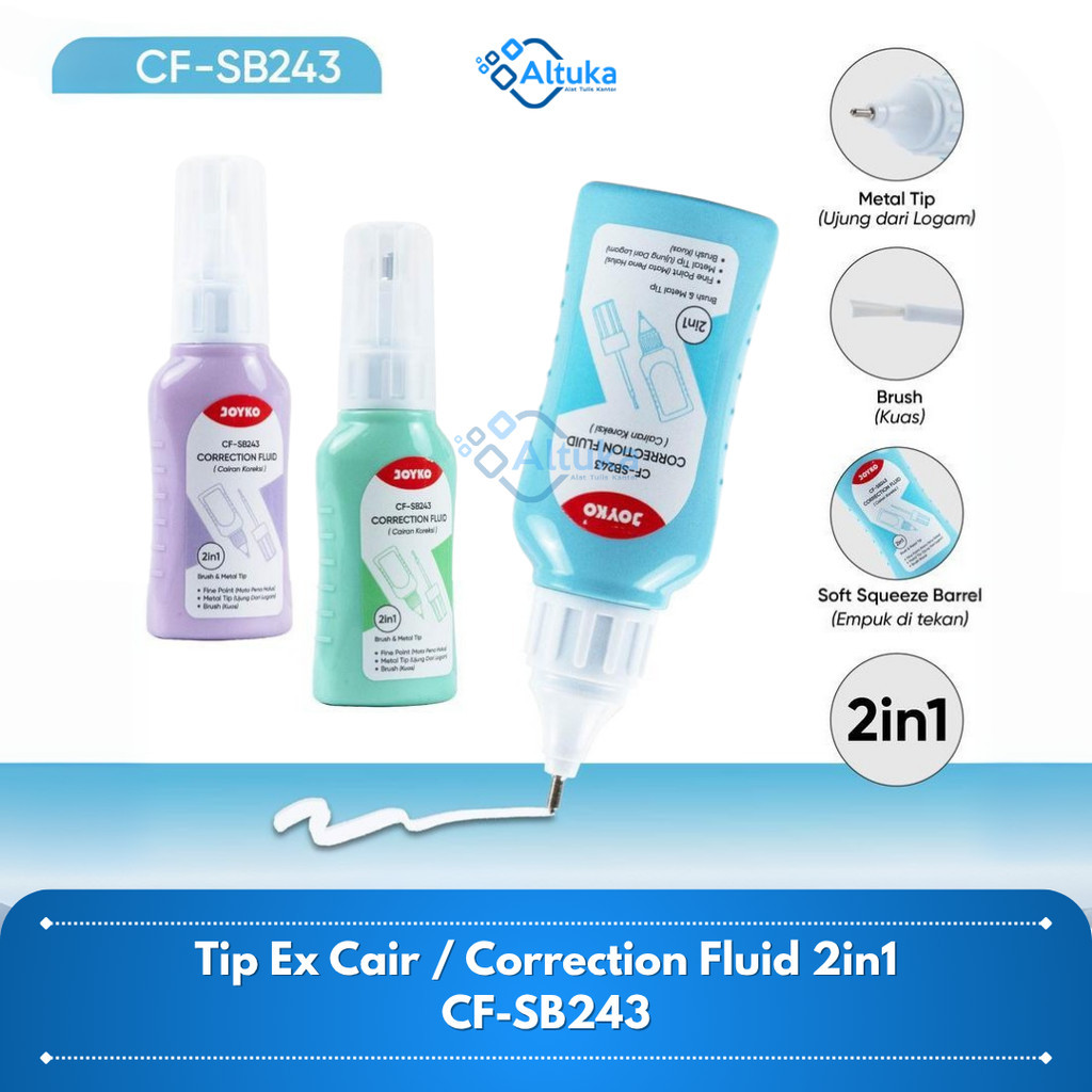 

JOYKO Correction Fluid / Tip Ex Cair / Cairan Koreksi Penghapus CF-SB243 2 in 1