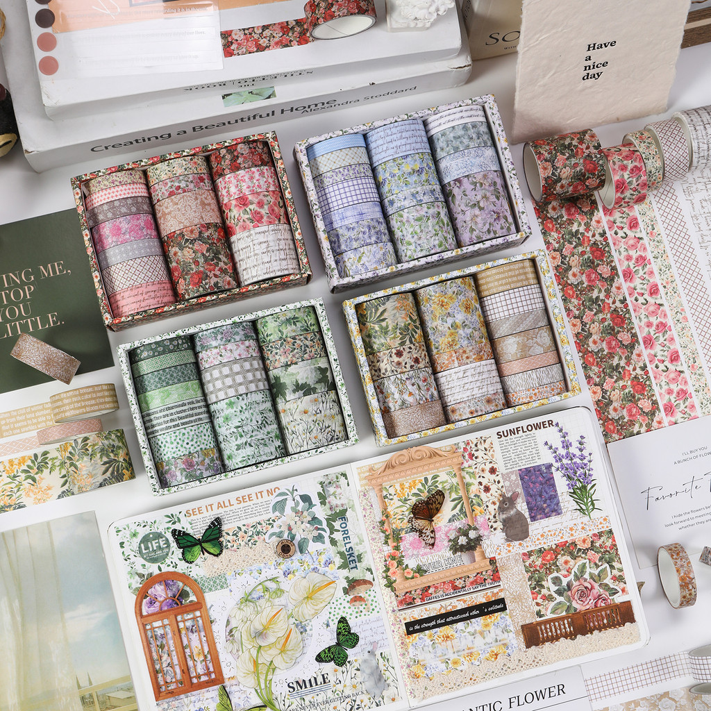 

15 Rolls Vintage Washi Tape Butterfly Flower Plant Masking Tape Scrapbooking Decorativa Diary Journaling Stickers