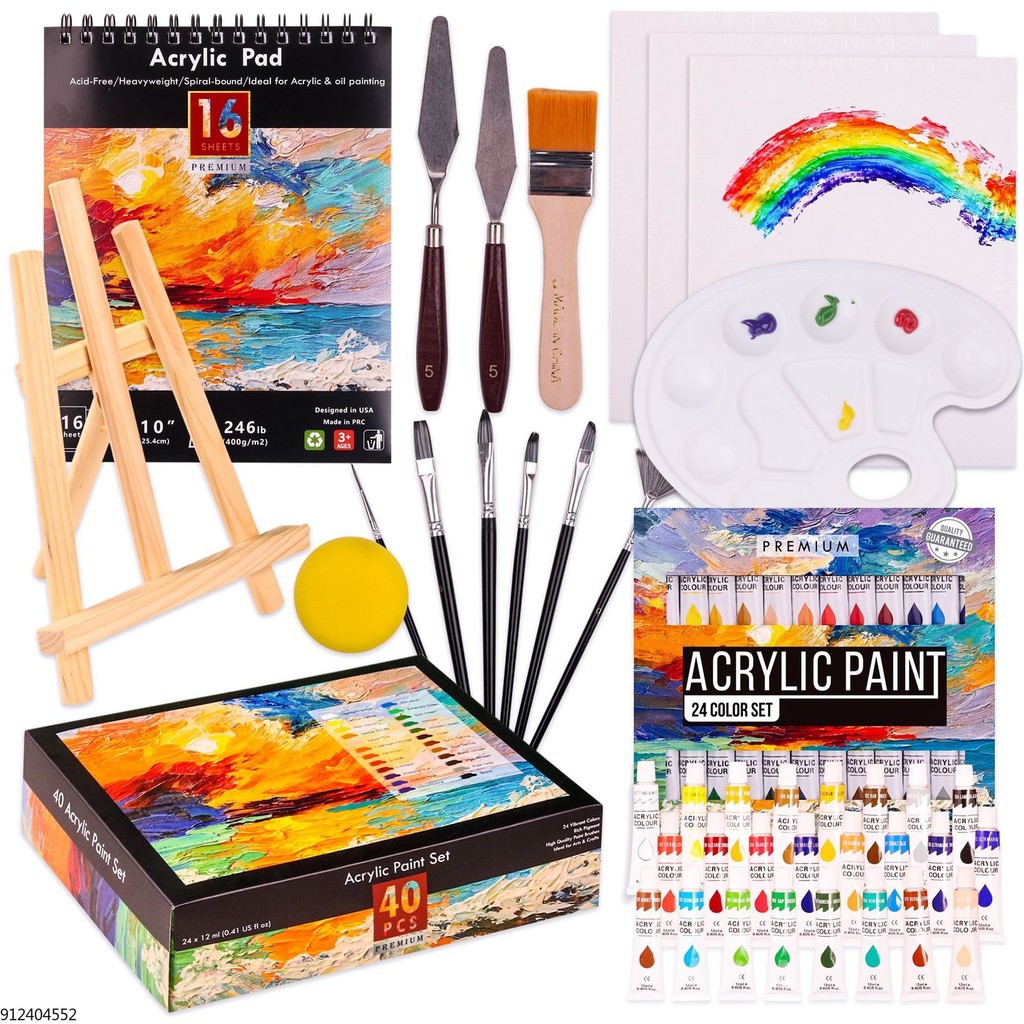 

40Pcs 12ml Acrylic Paint Set Art Painting Supplies Art Pigments for Beginners with Brushes,Easel,Painting Pads,Palette,Paintnife